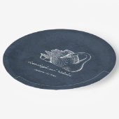 Witte zwaan marineblauw papieren bordje (Gekanteld)