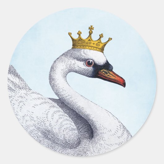 Witte zwaan met gouden kroon ronde sticker (Voorkant)