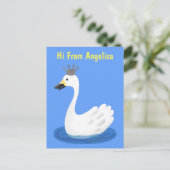 Witte zwaan met kroon briefkaart (Staand voorkant)