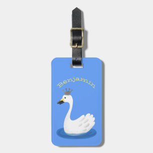 Witte zwaan met kroon cartoon bagagelabel