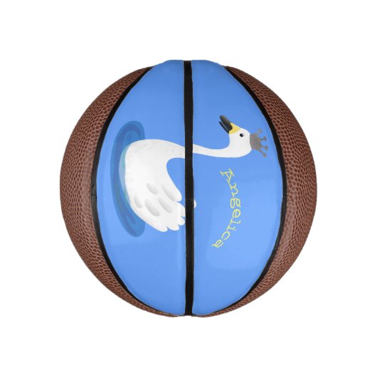 Witte zwaan met kroon cartoon basketbal (Verticaal)