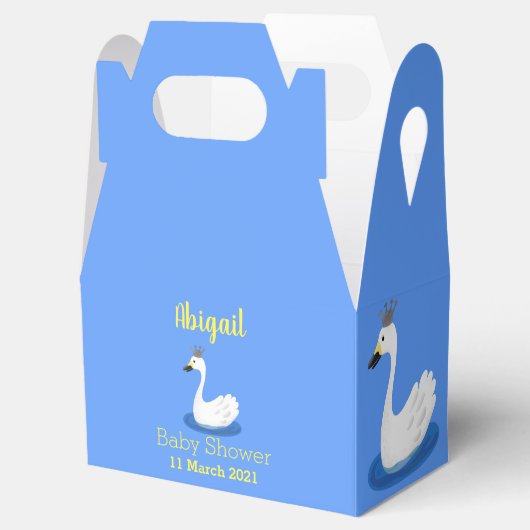 Witte zwaan met kroon cartoon bedankdoosjes (Geopend)