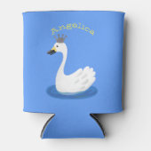 Witte zwaan met kroon cartoon blikjeskoeler (Voorkant)