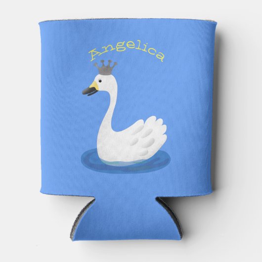Witte zwaan met kroon cartoon blikjeskoeler (Voorkant)