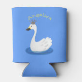 Witte zwaan met kroon cartoon blikjeskoeler (Achterkant)