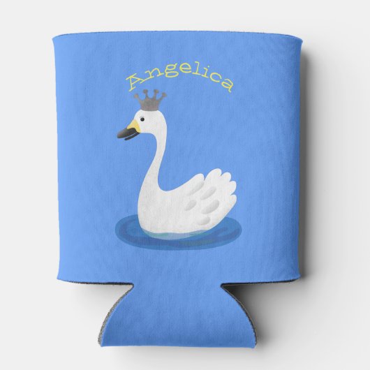 Witte zwaan met kroon cartoon blikjeskoeler (Achterkant)