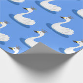 Witte zwaan met kroon cartoon cadeaupapier (Hoek)