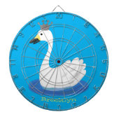 Witte zwaan met kroon cartoon dartbord (Voorkant)