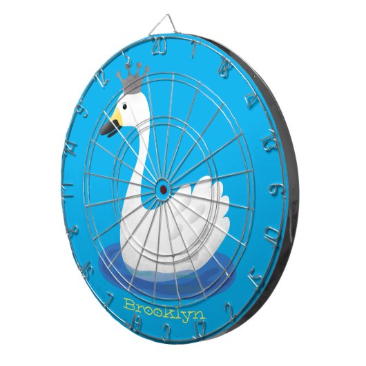 Witte zwaan met kroon cartoon dartbord (Voorkant Rechts)