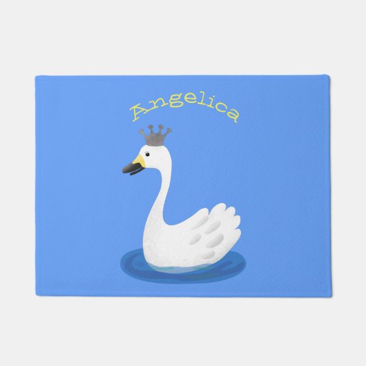 Witte zwaan met kroon cartoon deurmat (Voorkant)