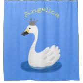 Witte zwaan met kroon cartoon douchegordijn (Voorkant)