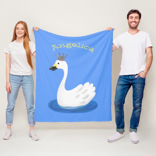 Witte zwaan met kroon cartoon fleece deken (In situ)