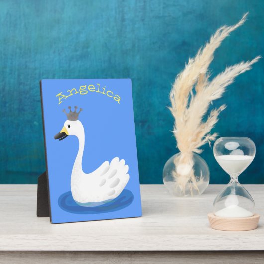 Witte zwaan met kroon cartoon fotoplaat (Zijkant)