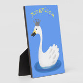 Witte zwaan met kroon cartoon fotoplaat (Zijkant)