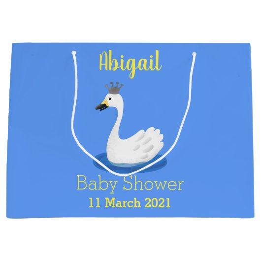 Witte zwaan met kroon cartoon groot cadeauzakje (Voorkant)