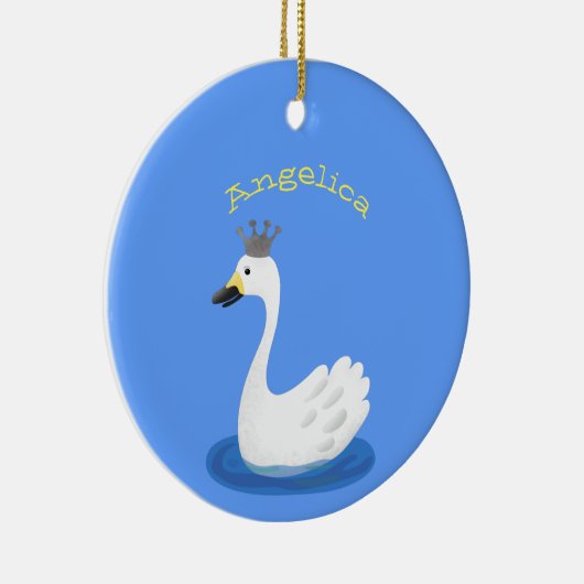 Witte zwaan met kroon cartoon keramisch ornament (Rechts)