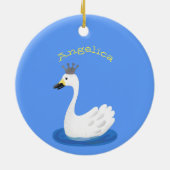 Witte zwaan met kroon cartoon keramisch ornament (Achterkant)