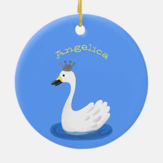 Witte zwaan met kroon cartoon keramisch ornament (Achterkant)