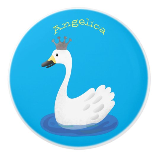 Witte zwaan met kroon cartoon keramische knop (Voorkant)