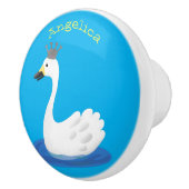 Witte zwaan met kroon cartoon keramische knop (Rechts)