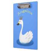 Witte zwaan met kroon cartoon klembord (Links)