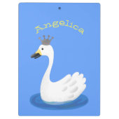 Witte zwaan met kroon cartoon klembord (Achterkant)