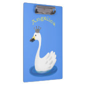 Witte zwaan met kroon cartoon klembord (Rechts)