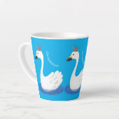 Witte zwaan met kroon cartoon latte mok (Linkerhoek)