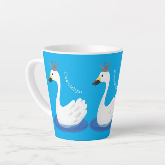 Witte zwaan met kroon cartoon latte mok (Linkerhoek)
