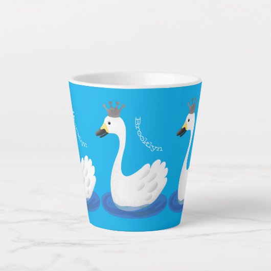 Witte zwaan met kroon cartoon latte mok (Voorkant)