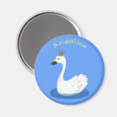 Witte zwaan met kroon cartoon magneet (Voorkant / Achterkant)