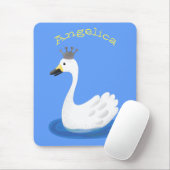 Witte zwaan met kroon cartoon muismat (Met muis)