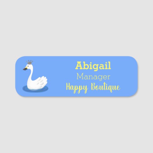 Witte zwaan met kroon cartoon naamplaatje (Voorkant)