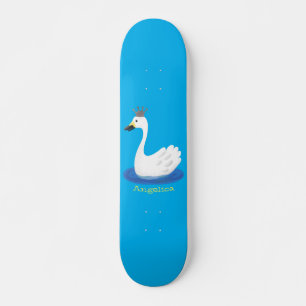 Witte zwaan met kroon cartoon persoonlijk skateboard