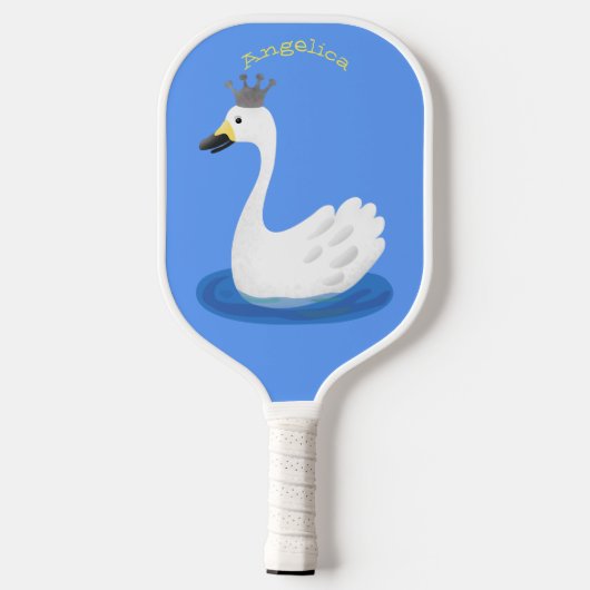 Witte zwaan met kroon cartoon pickleball paddle (Achterkant)