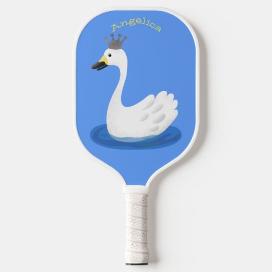 Witte zwaan met kroon cartoon pickleball paddle (Voorkant)
