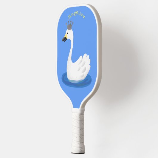 Witte zwaan met kroon cartoon pickleball paddle (Links)