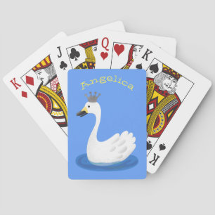 Witte zwaan met kroon cartoon pokerkaarten