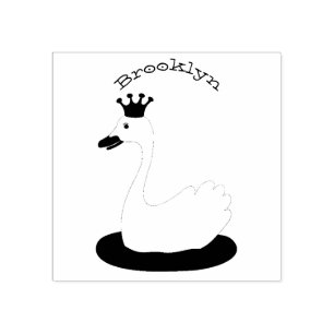 Witte zwaan met kroon cartoon rubberstempel