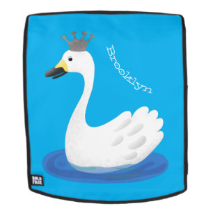Witte zwaan met kroon cartoon rugtassen