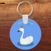 Witte zwaan met kroon cartoon sleutelhanger (Voorkant)