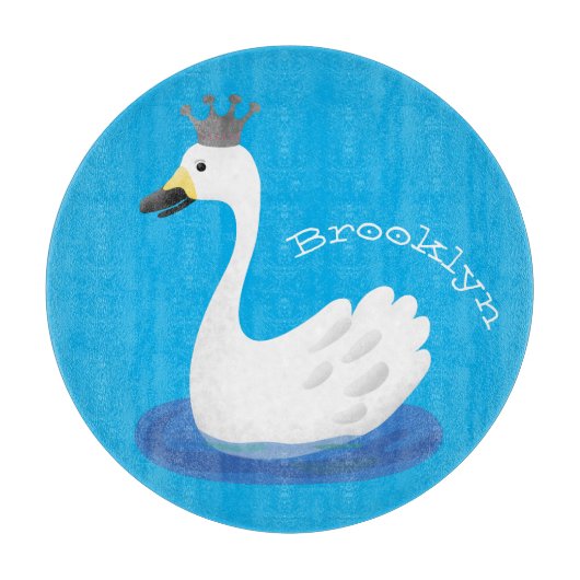Witte zwaan met kroon cartoon snijplank (Voorkant)