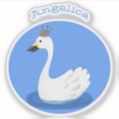 Witte zwaan met kroon cartoon sticker (Voorkant)