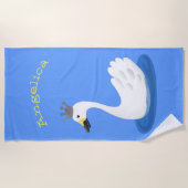 Witte zwaan met kroon cartoon strandlaken (Voorkant)