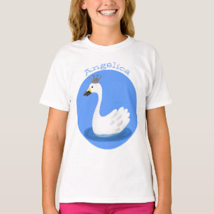 Witte zwaan met kroon cartoon t-shirt