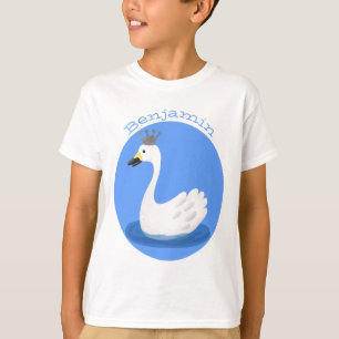 Witte zwaan met kroon cartoon t-shirt