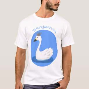 Witte zwaan met kroon cartoon t-shirt