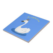 Witte zwaan met kroon cartoon tegeltje (Zijkant)