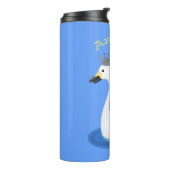 Witte zwaan met kroon cartoon thermosbeker (Gedraaid links)