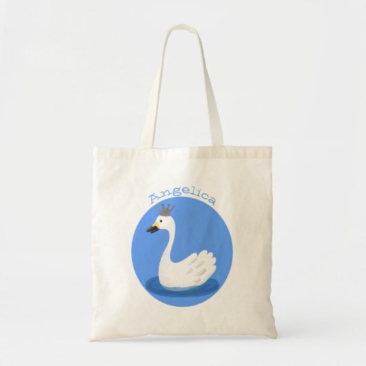 Witte zwaan met kroon cartoon tote bag (Voorkant)